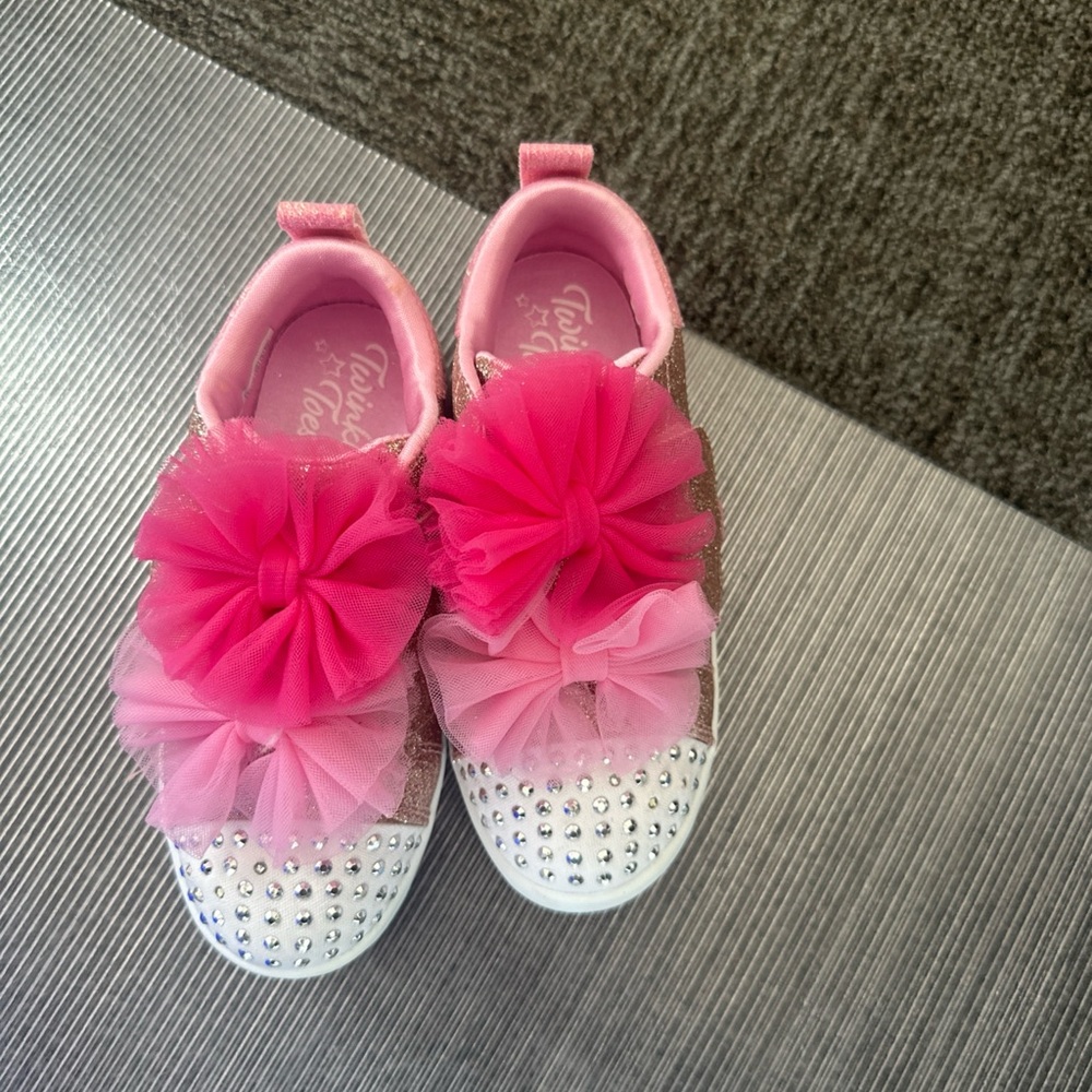 Taylor Pink and White Kids Sneakers with Floral Details